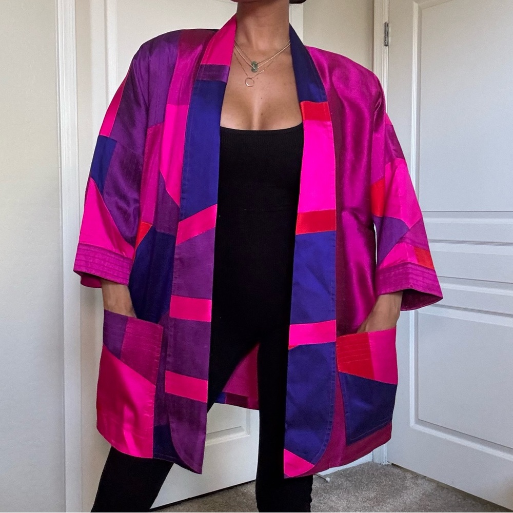 Vintage Thai Silk Hot Pink & Purple Overcoat